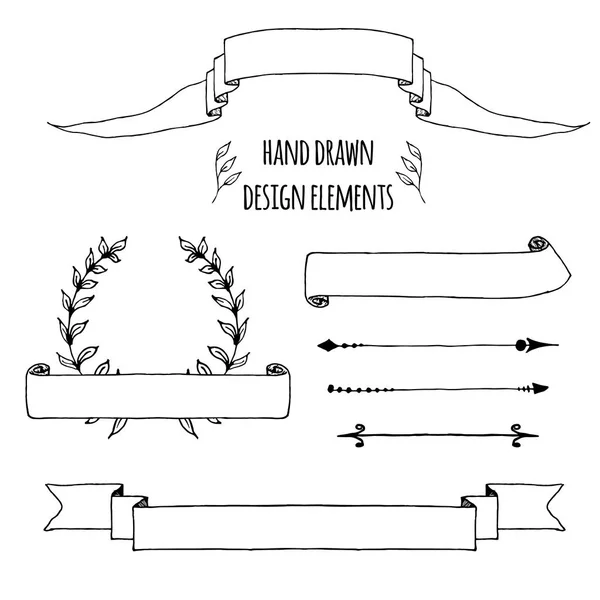 El yapımı vintage elementler. Kurdeleler, oklar, defne çelenkleri, sayfa sapkınları. El çizimi, kurşun günlük, not defteri, hatıra defteri, hatıra defteri, davetiyeler, düğünler için vektör çizimi