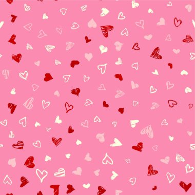 Elle çizilmiş doodle kalpleri ile Seamless modeli. Sevgililer günü vektör arka plan, tasarım şablonu düğün kartı, davetiyeler, tekstil, afiş, tebrik, ambalaj için