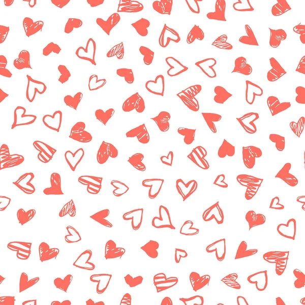 Nahtloses Muster mit handgezeichneten Doodle-Herzen. Valentinstag Vektor Hintergrund, Design-Vorlage für Hochzeitskarte, Einladungen, Textil, Banner, Gruß, Verpackung — Stockvektor