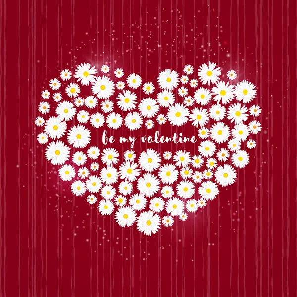 Открытка на День Святого Валентина. Белые ромашки на красном фоне. Шаблон приглашения на свадьбу, концепция любви. Праздничный плакат на 14 февраля. Векторная иллюстрация — стоковый вектор