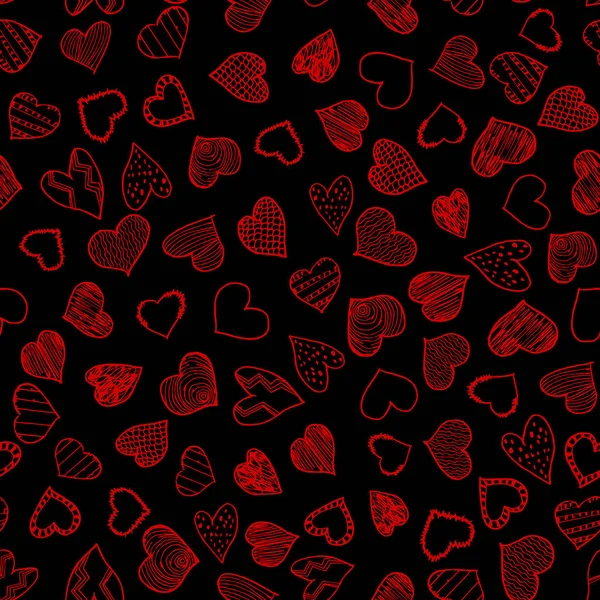 Romantische nahtlose Muster mit handgezeichneten Doodle-Herzen. Valentinstag-Vektorhintergrund, Designvorlage für Hochzeitskarte, Einladungen, Textil, Banner, Gruß, Verpackung — Stockvektor