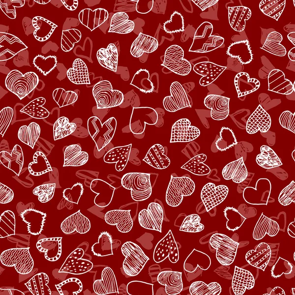 Elle çizilmiş doodle yürekleri romantik seamless modeli. Sevgililer günü vektör zemin, düğün kartı, Davetiyeler, tekstil, afiş, tebrik, kaydırma için tasarım şablonu