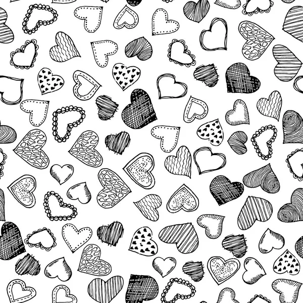 Romantische naadloze patroon met hand getrokken doodle hart. Valentijnsdag vector achtergrond, ontwerpsjabloon voor bruiloft card, uitnodigingen, textiel, banner, groet, verpakken — Stockvector