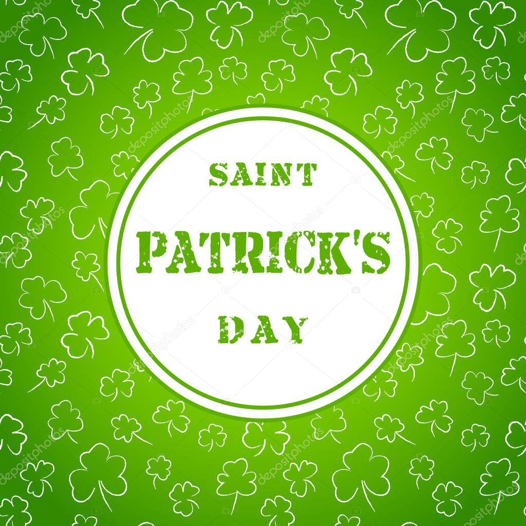 Saint Patrick Day poster. Greetings card with clover shapes and lettering. Vector illustration forweb site, shop, magazine promotion, advertising