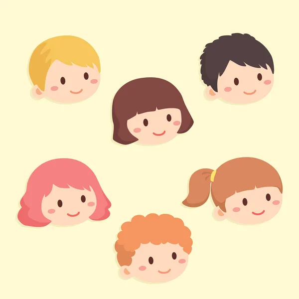 かわいい子供たち頭文字異なる髪のスタイル ベクトル イラスト セット — ストックベクタ