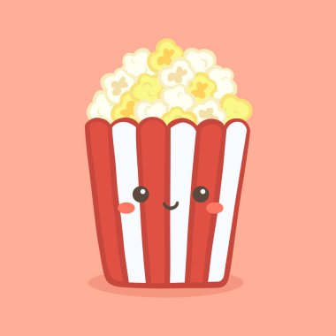 Şirin Pop Corn Mısır kırmızı kova kutusu sinema Snack vektör çizim karikatür karakter simgesi