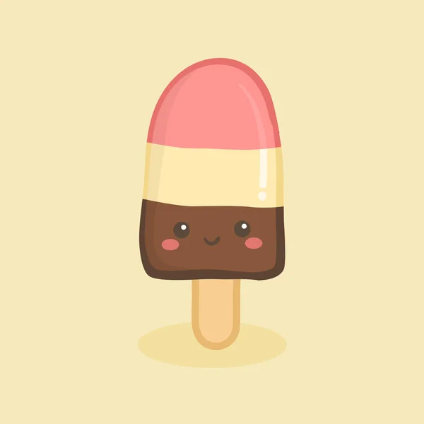 Söt Choklad Vanilj Jordgubb Napolitanska Glass Stick Popsicle Vektor Illustration — Stock vektor