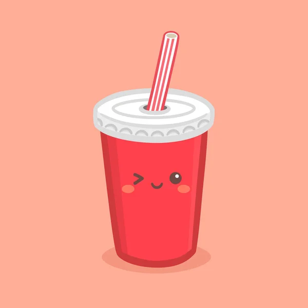 Cute Red Soda Cola Tasse Papier Avec Illustration Vectorielle Paille — Image vectorielle