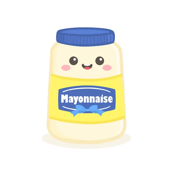 Mignon Mayonnaise Mayo Sauce Bouteille Pot Vectoriel Illustration Dessin Animé — Image vectorielle