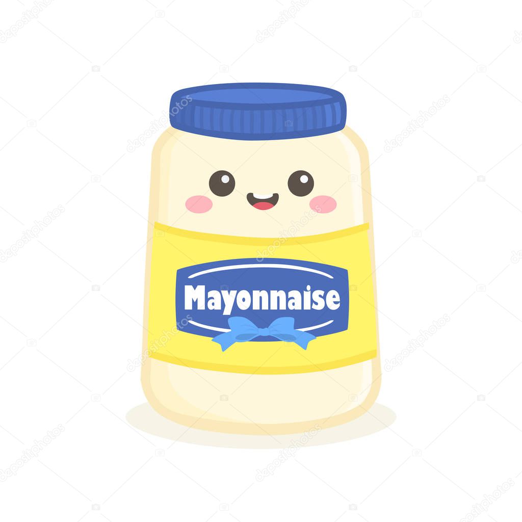 Cute Mayonnaise Mayo Sauce Bottle Jar Vector Illustration Cartoon Smile