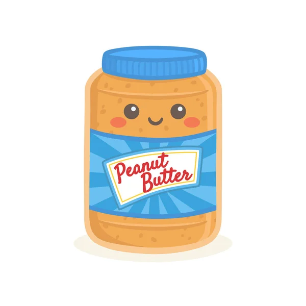 かわいいピーナッツ バター瓶瓶ベクター イラスト漫画笑顔 — ストックベクタ