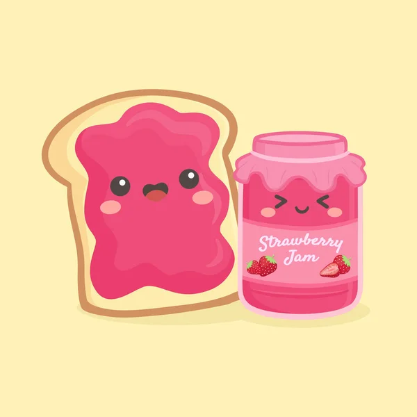 Frasco Geléia Morango Bonito Jar Pão Pão Sandwich Vector Ilustração — Vetor de Stock