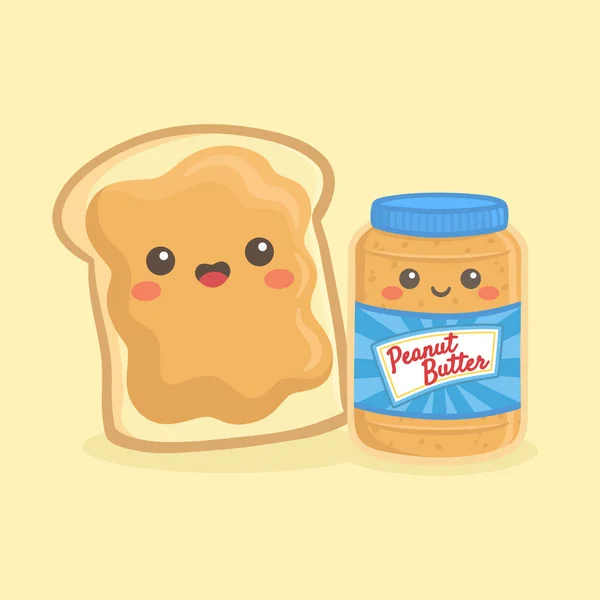 Cute Peanut Butter Bottle Jar Loaf Bread Sandwich Vector Illustration - Stok Vektor