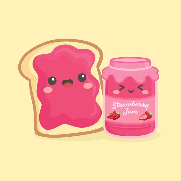 かわいいイチゴのゼリー ジャム瓶 Jar とパン サンドイッチ ベクトル イラスト漫画笑顔 ロイヤリティフリーストックベクター