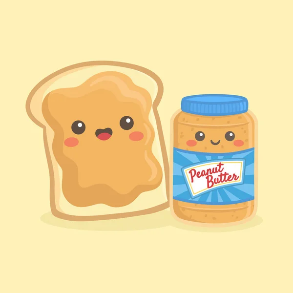 Niedliche Erdnussbutter Flasche Glas Und Brot Sandwich Vektor Illustration Cartoon Stockillustration