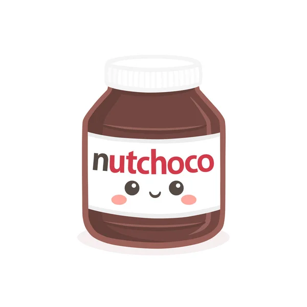 Grazioso Cioccolato Nocciola Diffusione Bottiglia Vaso Vettoriale Illustrazione Cartone Animato — Vettoriale Stock