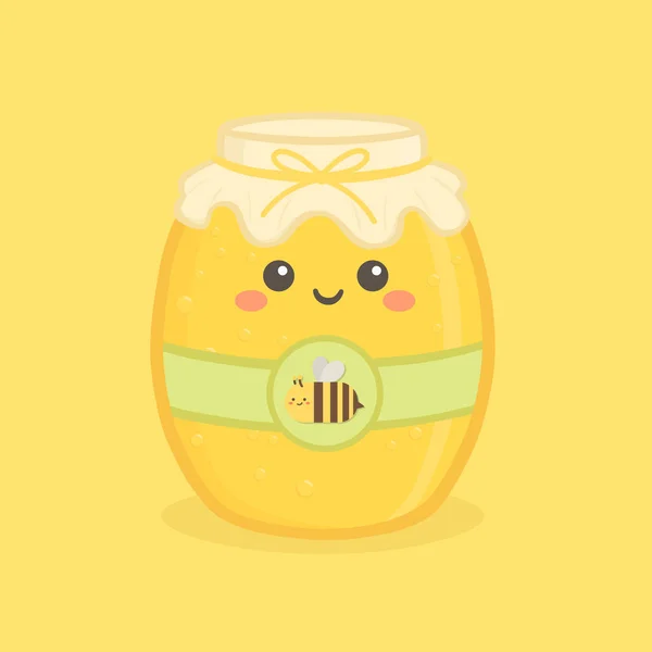 可爱的蜂蜜罐瓶黄色矢量插画卡通微笑 — 图库矢量图片