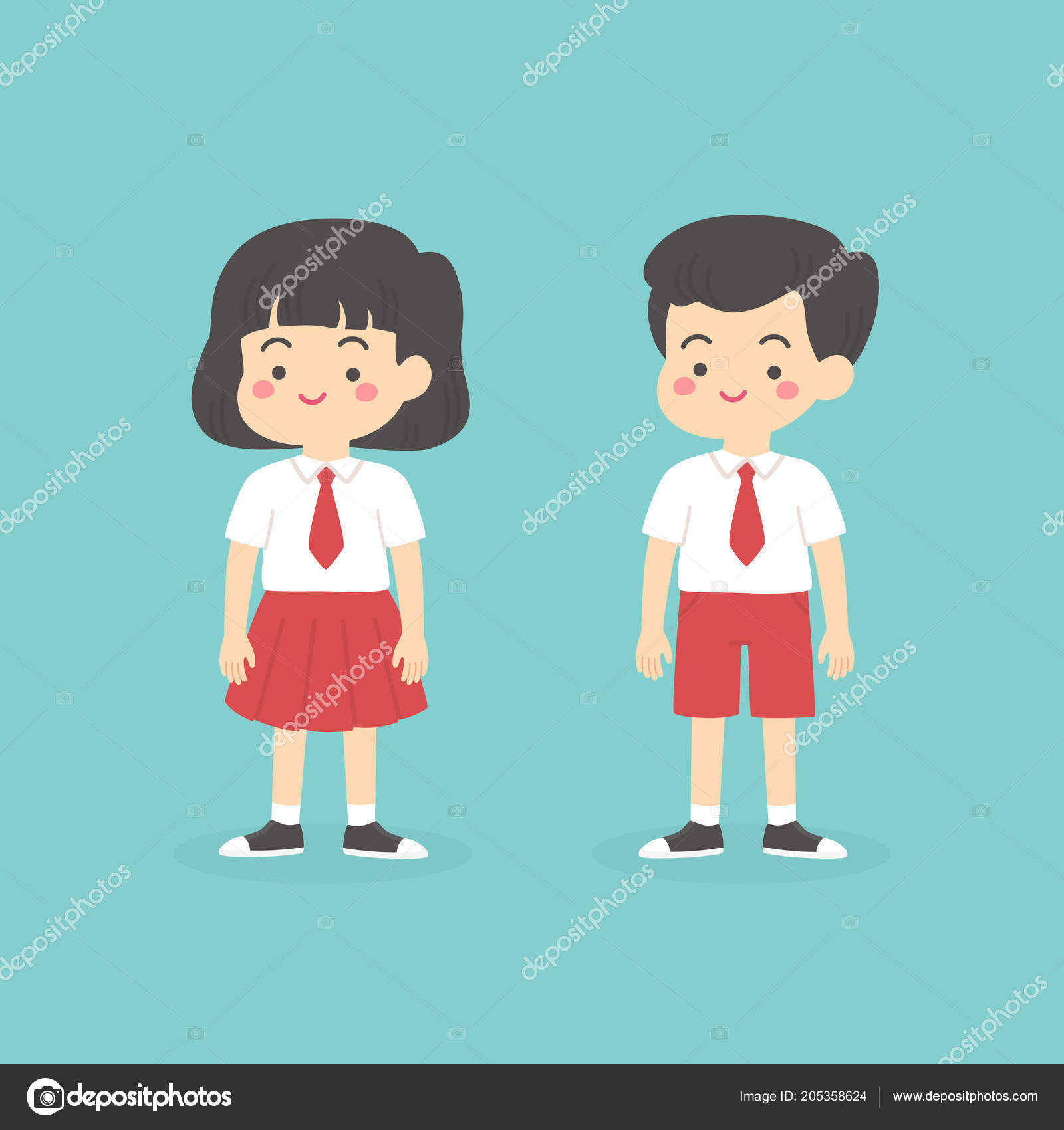 Cute Indonesian Elementary School Boy Girl Wearing Red White Uniform Stock Vector Image By C Anitnov