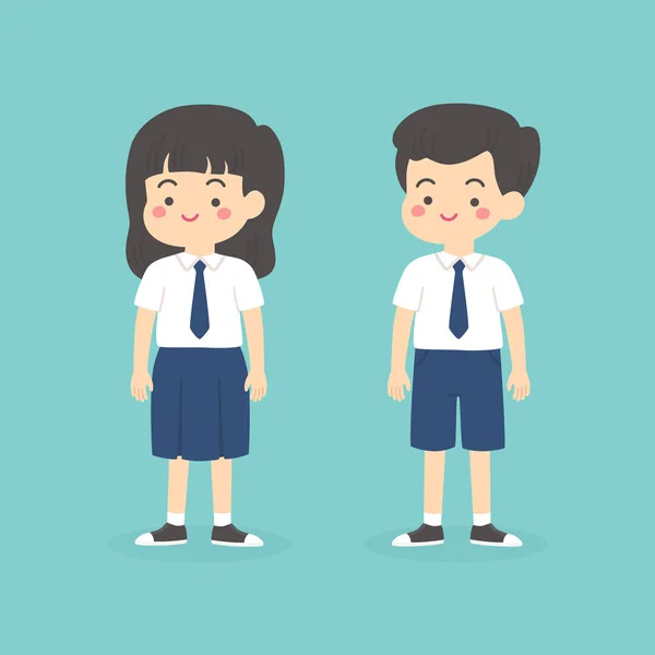 Ładny Indonezyjski Gimnazjum Chłopak Dziewczyna Ubrana Niebieski Biały Uniform Kreskówka — Wektor stockowy
