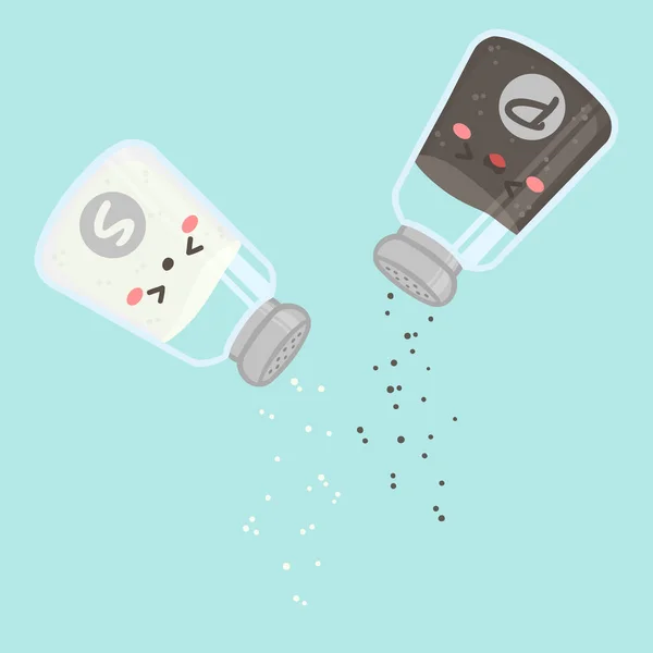 Cute Pouring Salt Pepper Shaker Bottle Vector Illustration Cartoon Smile — Stock Vector