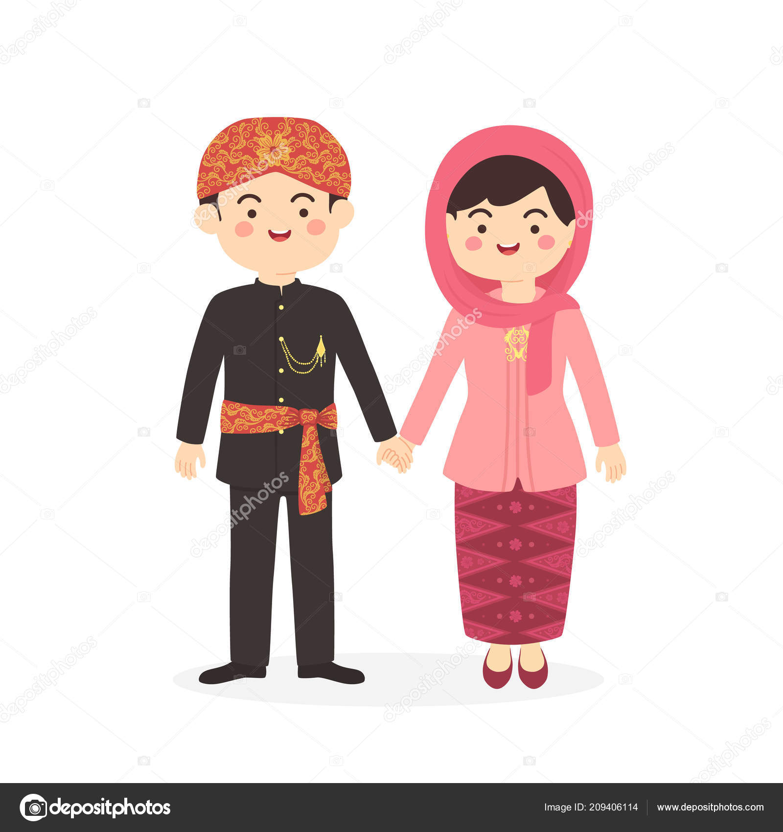 Betawi Yakarta Indonesia Pareja Lindo Abang Ninguna Ropa Tradicional