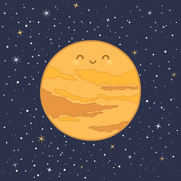 Mignon Planète Vénus Système Solaire Avec Drôle Sourire Visage Dessin Illustration De Stock