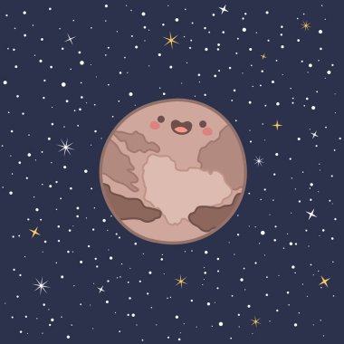 Komik gülümseyen yüz karikatür vektör illüstrasyon ile Sevimli Planet Pluto Güneş Sistemi