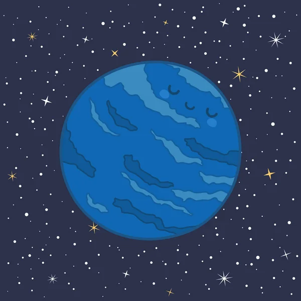 Симпатичная Планета Нептун Солнечной Системы Забавным Улыбающимся Лицом Векторной Иллюстрации — стоковый вектор