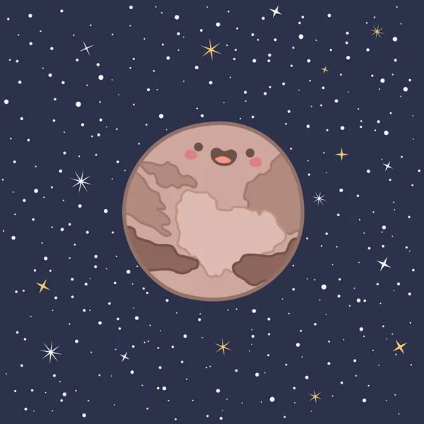 Cute Planet Pluto Solar System Zabawny Uśmiechnięty Twarz Kreskówka Wektor — Wektor stockowy