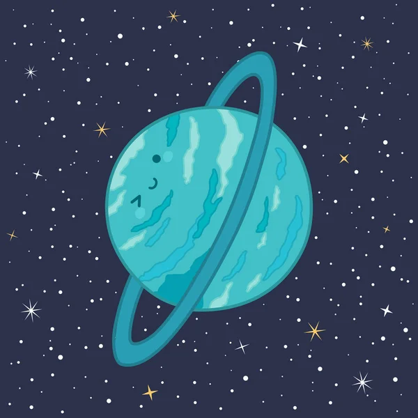 Niedlichen Planeten Uranus Sonnensystem Mit Lustig Lächelndem Gesicht Cartoon Vektor lizenzfreie Stockvektoren