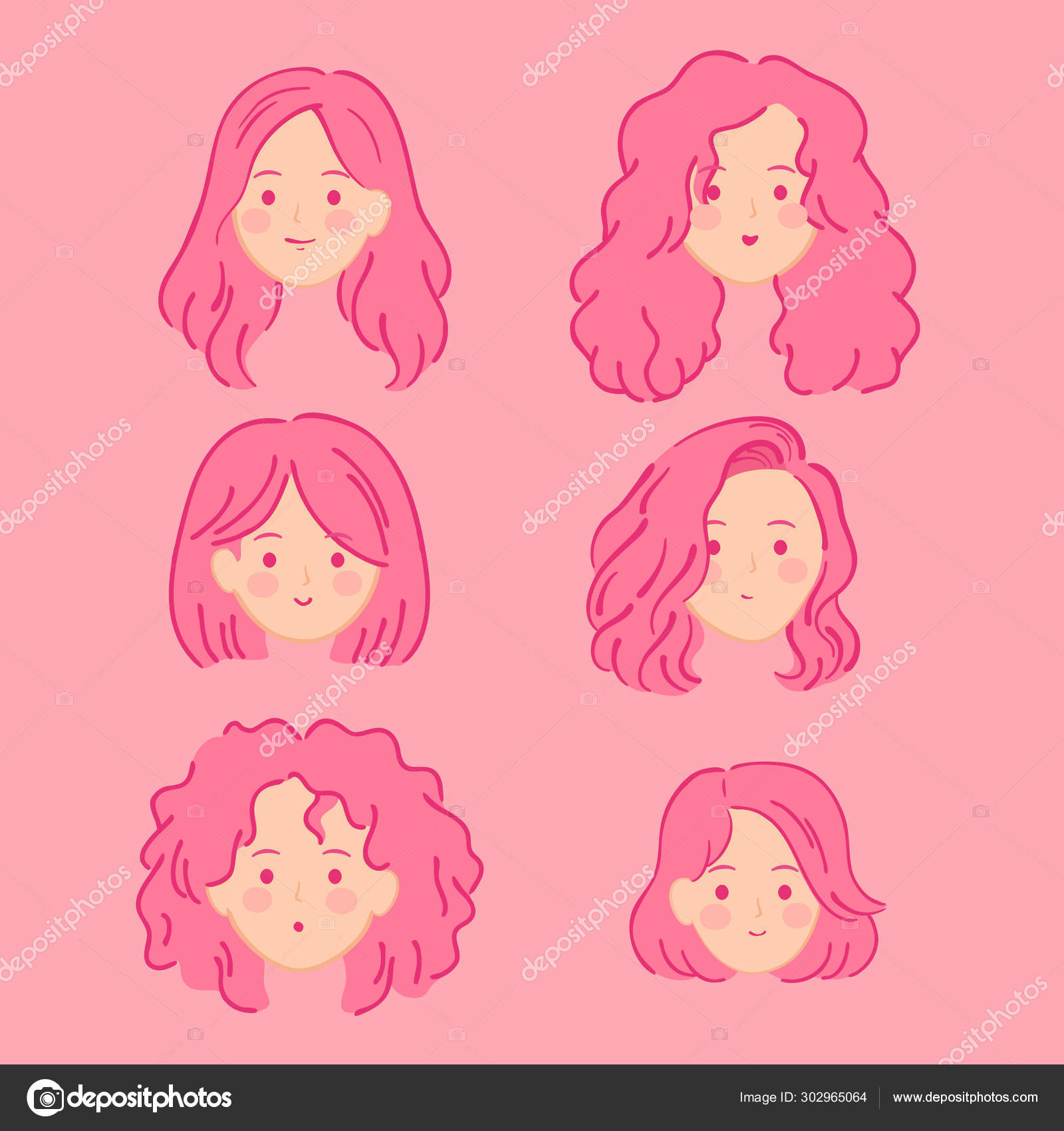 photo Cartoon Female Hairstyles beautiful woman portrait avatar cartoon hairstyles pink theme vector icon vector image by c anitnov vector stock 302965064