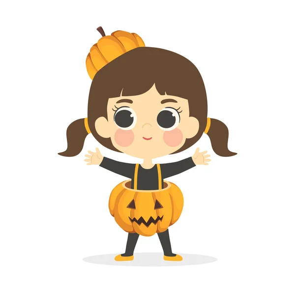 Halloween Cute Pumpkin Jack O Lantern Girl Costume Vector — 스톡 벡터