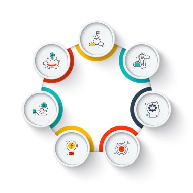 İş veri görselleştirme. Döngü Diyagramı 7 adımlar, seçenekleri, parçalar veya işlemlerin ile daire unsurları. Vektör iş tanıtımı için şablon. Creative Infographic kavram. İşlem grafiği.