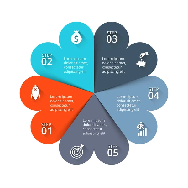 Visualizzazione dei dati aziendali. Elementi del ciclo astratto del diagramma con 5 passaggi, opzioni, parti o processi. Modello di business vettoriale per la presentazione. Concetto creativo per infografica. Grafico di processo . — Vettoriale Stock