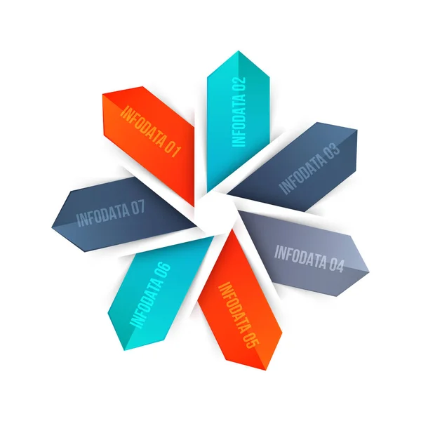 Frecce con 7 parti, passaggi o opzioni. Modello di design infografico origami vettoriale. Illustrazione per la visualizzazione delle fasi del progetto. Presentazione aziendale . — Vettoriale Stock