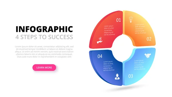 Círculo de gradiente vectorial. Plantilla de negocio para presentación. Concepto creativo para infografía isométrica con 4 pasos, opciones, piezas o procesos . — Archivo Imágenes Vectoriales