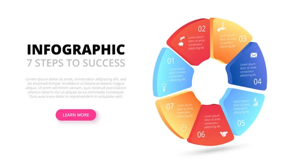 Vektör degrade daire. İş şablon sunumu için. 7 adımlar, seçenekleri, parçalar veya işlemlerin ile izometrik Infographic için yaratıcı kavramı. — Stok Vektör