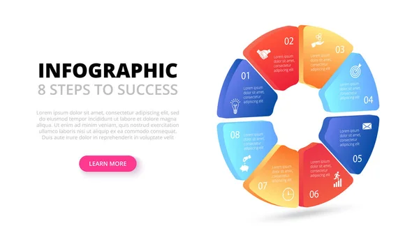 Vektor přechodu kruh. Obchodní šablona pro prezentaci. Kreativní koncept pro izometrické infografiku s 8 kroků, možnosti, částí nebo procesy. — Stockový vektor