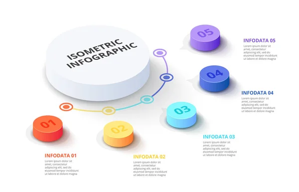 Vector 3d gradient cylinders. Business template for presentation. Creative concept for isometric infographic with 5 steps, options, parts or processes. — Stock Vector