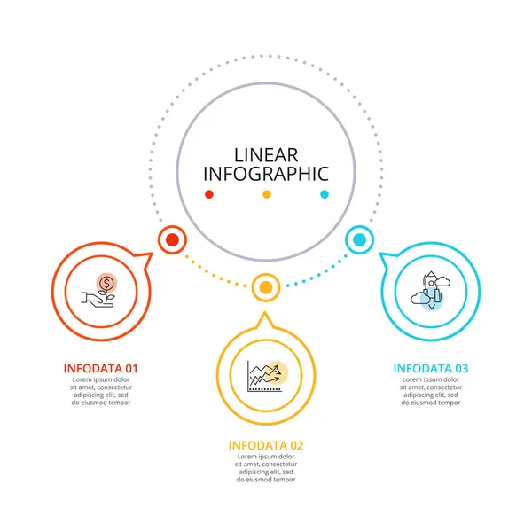 Elemento piatto a linea sottile per infografica. Modello per diagramma, grafico, presentazione e grafico. Concetto aziendale con 3 opzioni, parti, fasi o processi. Visualizzazione dei dati . — Vettoriale Stock