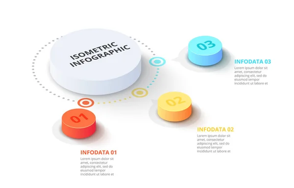 Vektor 3d gradient cylindrar. Business mall för presentation. Kreativa koncept för isometrisk infographic med 3 steg, alternativ, delar eller processer. — Stock vektor