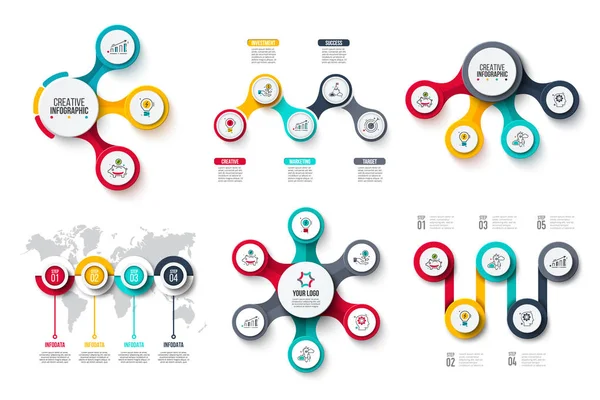 Abstract elements of circle diagrams with 3, 4, 5 and 6 steps, options, parts or processes. Vector business template for presentation. Creative concept for infographic. — Stock Vector