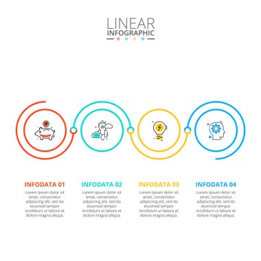 Infographic için ince çizgi düz öğe. Diyagramı, grafik, sunum ve grafik şablonu. Seçenekler, parça, adımları ya da işlemler ile iş kavramı. Simgeler stoke.