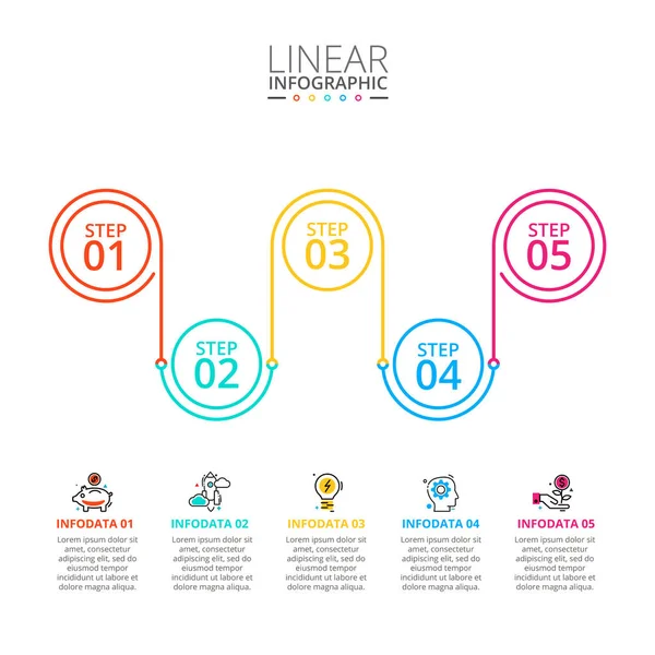 얇은 선 infographic 평면 요소입니다. 다이어그램, 그래프, 프레 젠 테이 션 및 차트에 대 한 템플릿. 5 옵션, 부품, 단계 또는 프로세스와 비즈니스 개념. 데이터 시각화. — 스톡 벡터