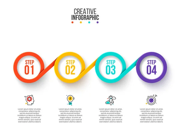 Anneaux vectoriels infographie. Modèle de diagramme, graphique, présentation et graphique. Concept d'entreprise avec 4 options, pièces, étapes ou processus. Contexte abstrait . — Image vectorielle