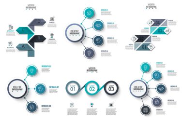 Vektör Infographic tasarım şablonu. 3, 4 ve 5 seçenekleri, parçalar, adımları veya işlemler ile iş kavramı. Kullanılabilir iş akışı düzeni, diyagram, numarası seçenekleri, web tasarım için. Veri görselleştirme.