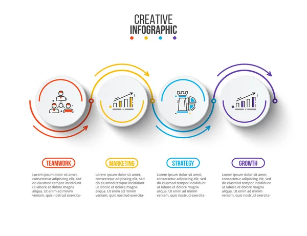 Élément plat à lignes minces avec cercles pour infographie. Modèle de diagramme, graphique, présentation et graphique. Concept d'entreprise avec 4 options, pièces, étapes ou processus. Visualisation des données . — Image vectorielle