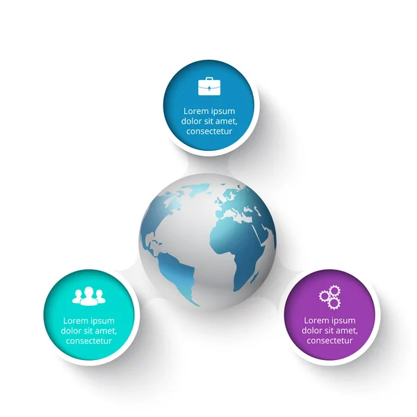 Wektor elementów koła z ziemi dla infografikę. Koncepcja biznesowa z 3 opcje, części, czynności i procesy. — Wektor stockowy