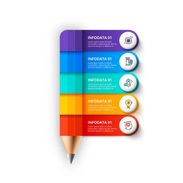 Absztrakt infographic ceruza sablon. Felhasználható oktatási infographic 5 lehetőségek. — Stock Vector