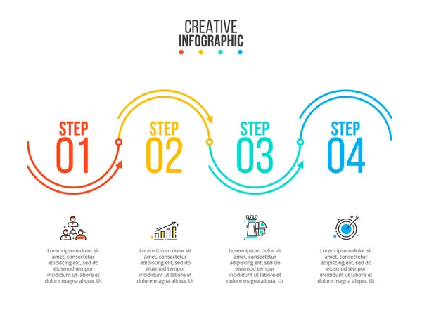 Elementos planos de linha fina para infográfico. Modelo para diagrama, gráfico, apresentação e gráfico. Conceito de negócio com 4 opções, peças, passos ou processos . — Vetor de Stock